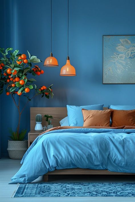 Bright Blue Bedrooms, Man Bedroom Ideas, Uncluttered Bedroom, Bedroom Moody, Apartment Bedroom Ideas, French Country Decorating Living Room, Calm Room, Baddie Apartment, Blue Bedroom Ideas