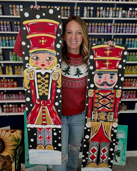 Porch leaner FUN! I had a blast painting these! Have you pained a porch leaner before? Have you done a Porch Leaner Paint Party? #paintparty #craft #crafty #craftymomma #diycrafts Porch Leaners, Painting With Acrylics, Texas Art, Having A Blast, Paint Party, Christmas Art, Nutcracker, Acrylic Paintings, Porch