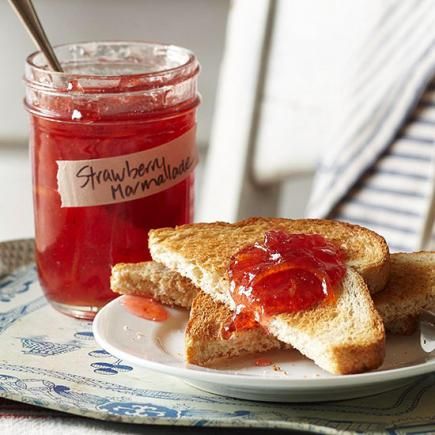 Strawberry Marmalade: Recipe includes canning instructions! Strawberry Marmalade Recipe, Strawberry Marmalade, Preserve Recipes, Carrot Cake Jam, Marmalade Recipe, Strawberry Preserves, Gourmet Cheese, Midwest Living, Homemade Jam