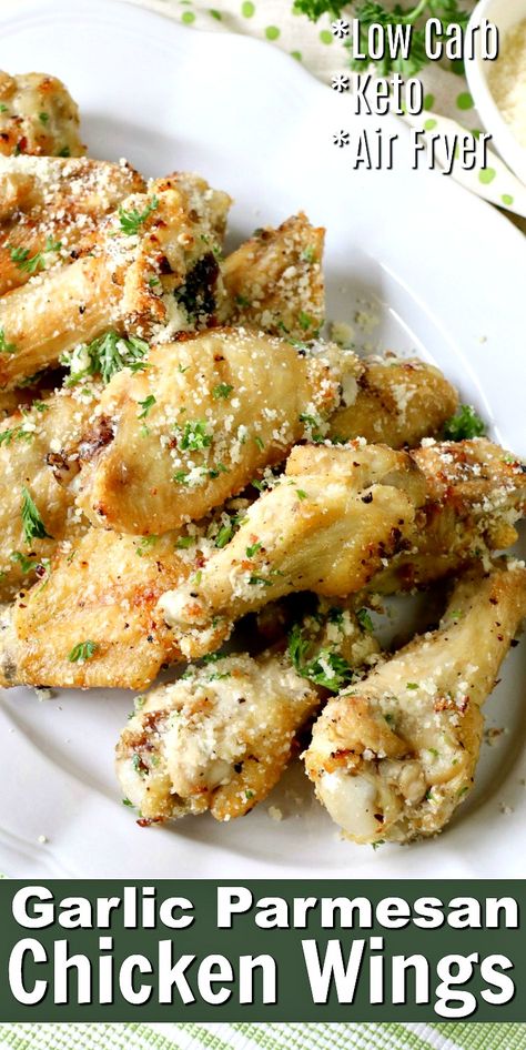 Low Carb Garlic Parmesan Wings, Keto Garlic Parmesan Chicken Wings, Keto Garlic Parmesan Wings, Low Carb Chicken Wings Air Fryer, Keto Wings Air Fryer, Keto Chicken Wing Recipes, Low Carb Chicken Wings Recipes, Low Calorie Wings, Keto Chicken Legs Recipes