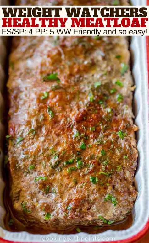 Easy Healthy Meatloaf that is weight watchers friendly, made with hidden vegetables you won't even taste but all the tender and classic flavors your whole family loves about meatloaf in just smart points per serving. Healthy Meatloaf Recipe, Meatloaf Healthy Recipes, Lean Meatloaf Recipe, Weight Watcher Recipes With Ground Beef, Low Cal Meatloaf, Healthy Meatloaf Recipes Beef, Meatloaf Recipes Vegetables, Healthy Beef Meatloaf, Weight Watcher Recipes With Ground Turkey