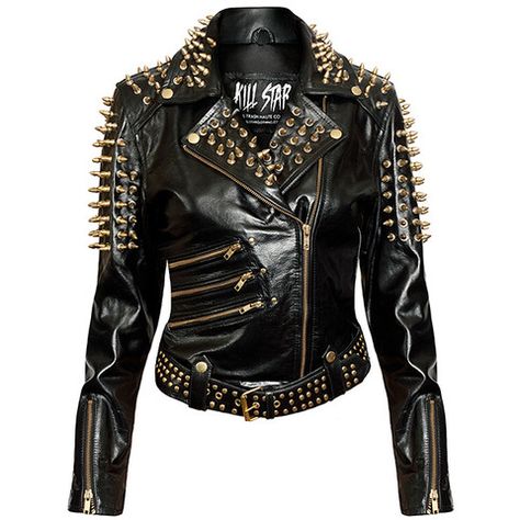 Gold Spike Leather Jacket [B] Black Studded Leather Jacket, Spiked Leather Jacket, Studded Leather Jacket, Studded Jacket, Rock Punk, Studded Leather, Plain Black, Black Leather Jacket, Leather Jackets Women