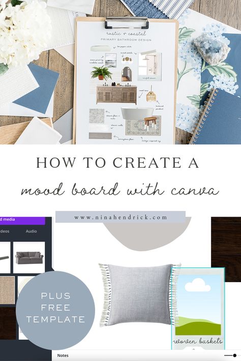 Looking for a way to create a mood board using free online tools? Learn how to create a mood board quickly and easily using the free online software Canva. Diy Mood Board, Make A Mood Board, Staging Business, Create A Mood Board, Canva Hacks, Mood Board Interior, Design Mood Board, Mood Board Template, Design Boards