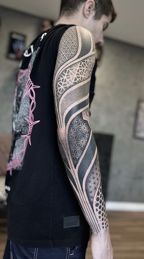 Sacred Geometry Arm Sleeve, Geometric Quarter Sleeve Tattoo, Mandala Sleeve Tattoo Design Men, Fractal Art Tattoo, Geometric Tattoo Sleeve Designs Men, Geometric Full Sleeve Tattoo Design, Geometric Blackwork Tattoo, Geometric Sleeve Tattoos Mens Arm, Geometric Japanese Tattoo