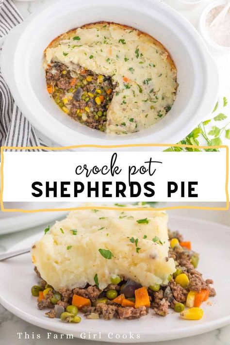 Get ready to enjoy some yummy comfort food with this Crock Pot Shepherds Pie! Shepherd's Pie is a classic and it just got even easier to make in the crock pot. This recipe is the best because it's family friendly and perfect as a warm, cozy meal! Crockpot Sheppard’s Pie, Crockpot Shepards Pie Slow Cooker, Slow Cooker Shepherd's Pie, Crock Pot Shepards Pie, Crockpot Shepherds Pie Recipe, Crock Pot Shepherds Pie Recipe, Crockpot Pot Pie, Shepherds Pie Recipe Crockpot, Paleo Shepards Pie