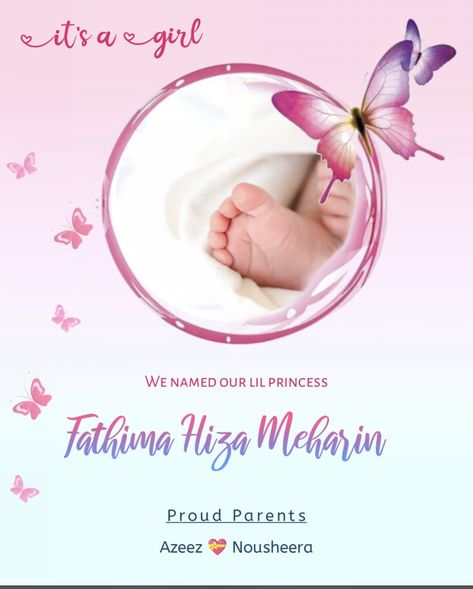 Baby Name Announcement Template, Name Announcement Template, Baby Name Announcement Ideas, Baby Name Reveal Ideas, Islamic Birth Announcement, Name Reveal Ideas, Happy Birthday Love Images, Islamic Names With Meaning, Muslim Names