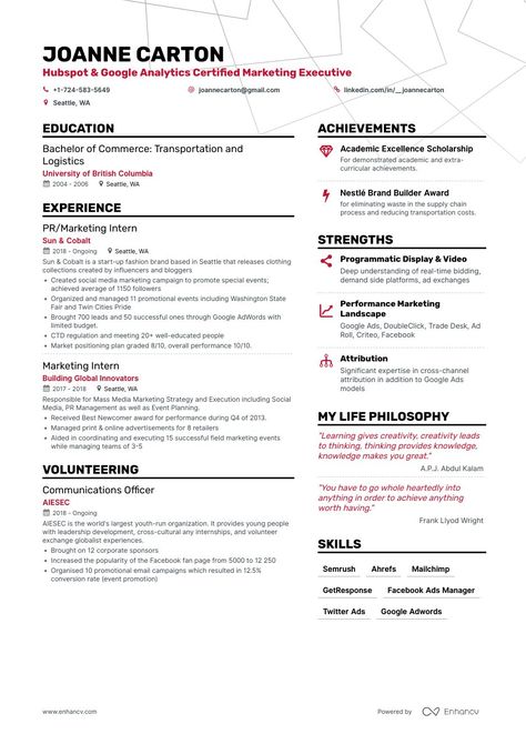 What makes a great Marketing Intern resume? Learn from top Marketing Intern resume examples & samples that are sure to wow recruiters. Digital Marketing Resume, Marketing Resume Examples, Intern Resume, College Student Resume For Internship, New Resume Format, Basic Resume Format, Resume Outline, Accountant Resume, Resume Format For Freshers