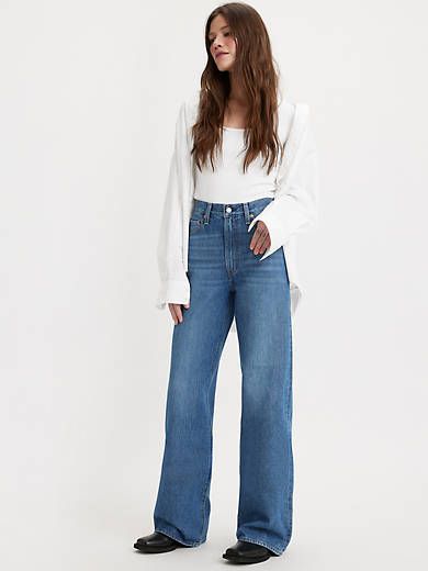 Ribcage Wide Leg Women's Jeans - Medium Wash | Levi's® US High Rise Wide Leg Jeans Outfit, Levi High Waisted Jeans, Skin Tight Pants, Levi's Ribcage, Ribcage Jeans, Classic Wear, Anthropologie Style, Group Project, Boden Women