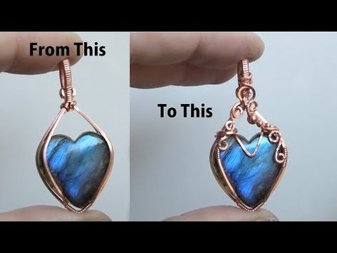 How to Add Embellishments to a Pendant Wire Wrapping Heart Cabpochon Tutorial - YouTube Wire Wrapping Stone Hearts, Wire Wrapped Hearts, Diy Wire Wrapped Pendant Tutorial, Pendant Wire Wrapping, Wrapped Rocks Tutorial, Wire Wrapped Heart Stone, Wire Wrapped Stones, Diy Wire Wrapped Pendant, Wire Wrap Tutorial