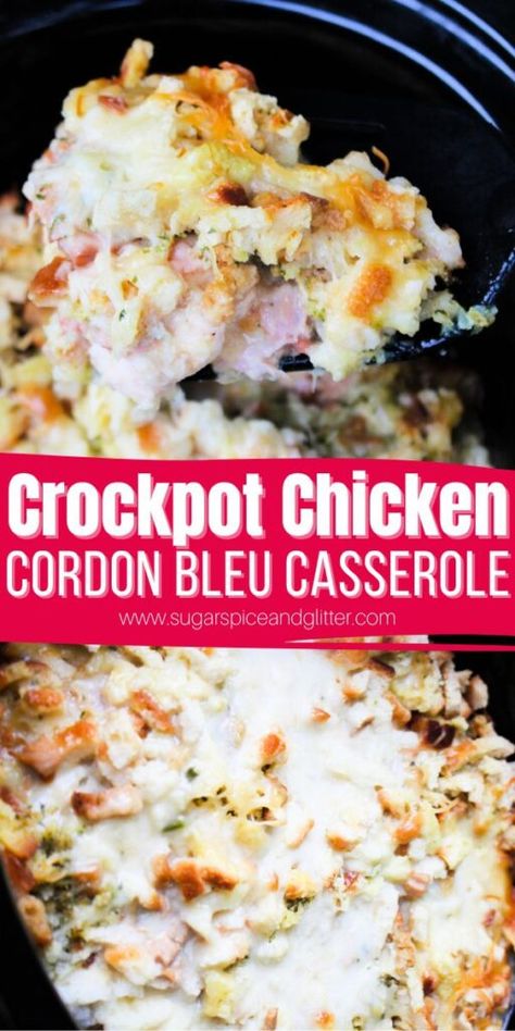 Slow Cooker Chicken Cordon Bleu Casserole, Swiss Chicken Crockpot, Chicken Cordon Bleu Casserole In Crockpot, Crockpot Cordon Bleu, Ham Crockpot Meals, Chicken Cordon Bleu Crockpot Recipes, Chicken Cordon Blue Crock Pot, Crockpot Meals With Ham, Fall Crockpot Meals Chicken