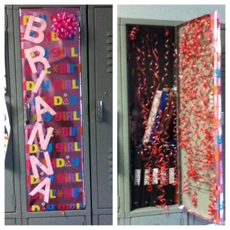 Decorated my friend Brianna's locker for her birthday. Locker Decor For Birthday Friends, How To Decorate A Locker For A Birthday, Birthday Locker Ideas Friends, Decorated Lockers For Birthdays, Bday Locker Decorations, Happy Birthday Locker Ideas, Locker Decorations Birthday, Locker Decorations For Birthday, Birthday Locker Decorations Friends