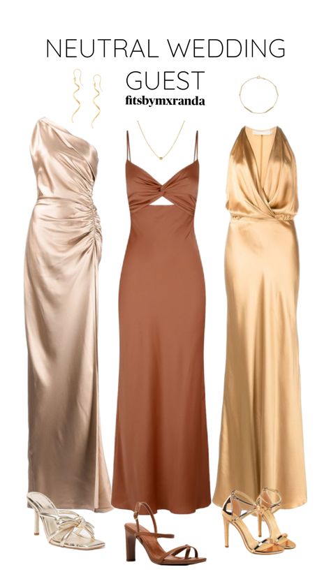 NEUTRAL FORMAL LOOKS #outfitinspo #weddingattire #weddingguest #weddingguestoutfit #formaldress #formal #neutral Wedding Guest Attire Neutral, Semi Formal Outfits For Women Neutral Colors, Neutral Wedding Outfit Guest, Neutral Formal Dress, Neutral Wedding Guest Attire, Beige Dress Outfit Wedding, Neutral Wedding Guest Dress, Wedding Guest Color Dress Code, Neutral Wedding Guest Outfit