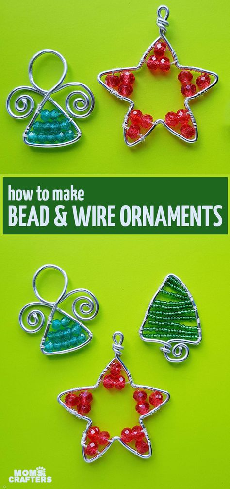 Learn how to make wire wrapped ornaments using beads and wire! This fun easy Christmas craft and DIY project for adults is great for beginners and makes great jewelry too. Includes angel ornaments, wire wrapped Christmas Trees and a star shaped beaded decoration too. Wire Wrapped Star, Beaded Ornaments Diy, Wire Ornaments, Pretty Crafts, Artificial Christmas Garland, Christmas Crafts For Adults, Homemade Ornaments, Fun Christmas Crafts, Beaded Christmas Ornaments