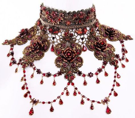 Gothic Jewelry Diy, Rose Choker, Jewelry Victorian, Michal Negrin, Victorian Vintage, Lace Necklace, Estilo Punk, Red Vintage, Victorian Jewelry