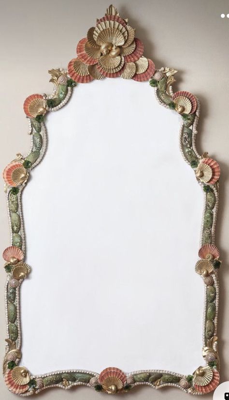 Shell Mirrors, Shell Mirror Diy, Shell Artwork, Seashell Display, Seashell Art Diy, Seashell Mirror, Sailors Valentine, Shell Mirror, Aesthetic Space