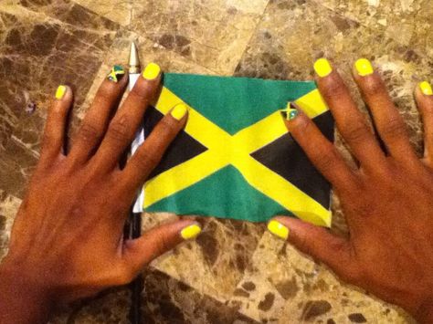 Jamaica Nail Designs, Nails Jamaica, Flag Nail Art, Jamaica Nails, Caribbean Flags, Flag Nails, Jamaican Flag, Jamaica Flag, Nail Decor