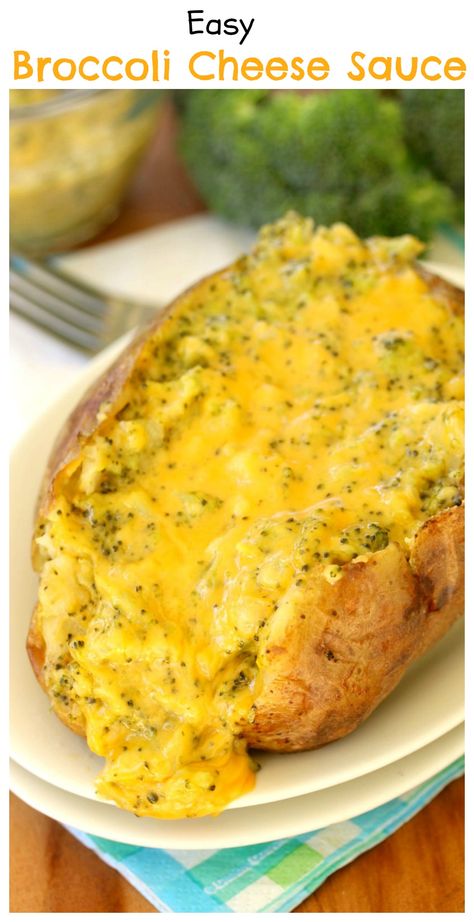 Creamy broccoli cheddar cheese sauce made in minutes with only 4 ingredients needed! Perfect with potatoes and over vegetables. Broccoli Cheese Sauce For Baked Potatoes, Cheese Sauce For Potatoes, Potato Toppers, Broccoli Cheese Potato, Broccoli Cheese Sauce, Cheese Plates Appetizer, Sauce For Broccoli, Easy Family Dinner Ideas, Cheese Sauce For Broccoli