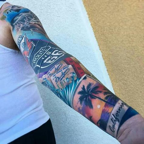 Sam Tattoo, Blade Tattoo, California Tattoo, Flame Tattoos, Theme Tattoo, Pieces Tattoo, Beach Tattoo, Chest Piece Tattoos, Geniale Tattoos