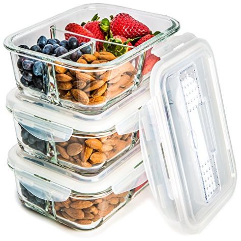 [3-Pack] Glass Meal Prep Containers 3 Compartment - Food ... Glass Meal Prep Containers, Glass Meal Prep, Fitness Meal Prep, Glass Storage Containers, Food Storage Container Set, Plastic Container Storage, Glass Box, Meal Prep Containers, Glass Food Storage