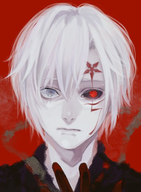 Pixiv Id 882314, D.Gray-man, Allen Walker, #Tokyo Kushu (Parody),# Black Sclera, #Art Style Parody Allen Walker, Gray Man, D Gray Man, D Gray, White Hair, Anime Character, Red, Hair, Anime