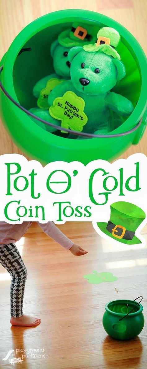 Need a quick and easy St. Patrick's Day game sure to please kids and grown ups too? This Pot O' Gold Coin toss is a crowd pleaser with enough challenge for adult party-goers, while also engaging gross motor skills for kids! | Party Games | Games for Kids | St. Paddy's Day | Kids Activities | Preschool | #mathforadults Sant Patrick, Skills For Kids, Coin Toss, Coin Games, St Patricks Day Crafts For Kids, March Activities, St Patrick Day Activities, Gross Motor Activities, Activities Preschool