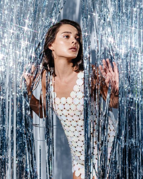 Disco Photoshoot, Photo Studio Design, Sparkly Background, New Year Photoshoot, Charlotte Lawrence, Magazine Feature, Magazine Photos, Party Photoshoot, Creative Photoshoot Ideas