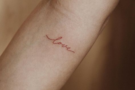 Red Cursive Tattoo, Tattoos In Red, Cursive Tattoo, Cursive Tattoos, Name Tattoos, I Tattoo, Tattoo Quotes, Tatting, Piercings