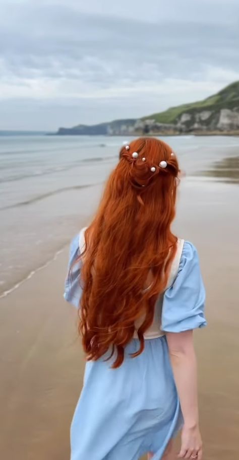 Red Mermaid Hair, Runaway Princess Aesthetic, Sophie Vibes, Book Planning, Wine Hair Color, Wine Hair, Ginger Dress, Red Mermaid, Fantasy Magic