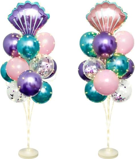 Amazon.com: 2 Set Mermaid Balloon Stand Kit for Floor with Lights, 32Pcs Sea Shells Foil and Latex Confetti Balloons Column Holder Tower Centerpieces for Mermaid Sea Beach Theme Birthday Party Decorations : Toys & Games Mermaid Birthday Theme Decorations, Mermaid Baby Shower Ideas, Mermaid Baby Shower Decorations, Mermaid Centerpiece, Beach Theme Birthday Party, 18th Ideas, Mermaid Baby Shower Theme, Beach Theme Birthday, Mermaid Pool Parties