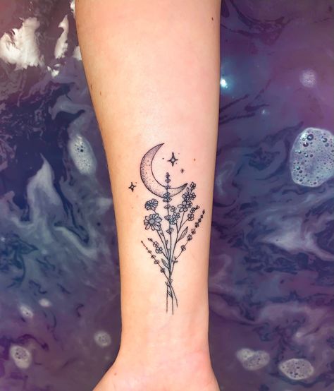 Celestial Tattoo, Lavender Tattoo, Beautiful Flower Tattoos, Moon Tattoo Designs, Plant Tattoo, Unique Tattoo Designs, Tattoo Designs And Meanings, Time Tattoos, Unique Tattoo