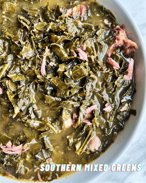 Southern Mixed Greens Recipe, Crockpot Collard Greens, Mixed Greens Recipe, Greens Recipe Soul Food, Southern Greens, Collard Greens Recipe, Thanksgiving 2023, Southern Recipes Soul Food, Turnip Greens