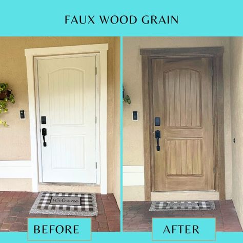 Master How To Paint A Door To Look Faux Wood Grain - Artzy Fartzy Creations Wood Door Paint, Paint A Door, Faux Wood Paint, White Front Door, Front Porch Makeover, Faux Wood Grain, Fake Wood, Inside House, Porch Makeover