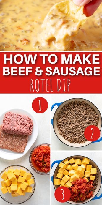 Our Rotel Dip Recipe with Ground Beef and Sausage is an absolute crowd pleaser! This easy recipe uses beef, sausage, Velveeta, and Rotel to make the perfect dip. Best Dip Recipes | Delicious Dip Recipes | Yummy Dips | Rotel | Favorite Recipes | Recipes for Dips | Dip Recipes for Parties | Summer Dip Recipes | Cheese Dip Recipes | Rotel Dip With Ground Beef And Sausage, Hamburger Sausage Dip, Rotel Dip On Stove, Rotelle Dip Velveeta Ground Beef, Velveeta Sausage Rotel Dip, Rotel Dip With Ground Beef Oven, Rotel Dip With Ground Beef Crockpot, Sausage Rotel Cream Cheese Dip, Rotelle Dip