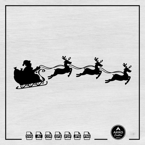 Santa Sleigh With Reindeer, Santa Sleigh Silhouette, Reindeer Drawing, Santa Claus Svg, Reindeer Silhouette, Flying Reindeer, Reindeer And Sleigh, Santa And His Reindeer, Christmas Vector