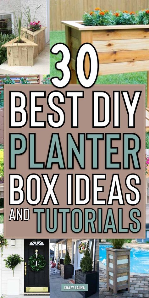 Looking to build your own DIY wooden planter box and need some help to get started?! These 30 amazing tutorials will give you the inspiration you need! Small Planter Boxes Diy, Diy Outdoor Planters Boxes, Pallet Wood Planter Boxes Diy, Home Made Planters, Wooden Planters Outdoor Ideas, Wood Planter Ideas Outdoor, Planter Box Decorating Ideas, How To Make Wooden Planter Boxes, Wooden Outdoor Planters