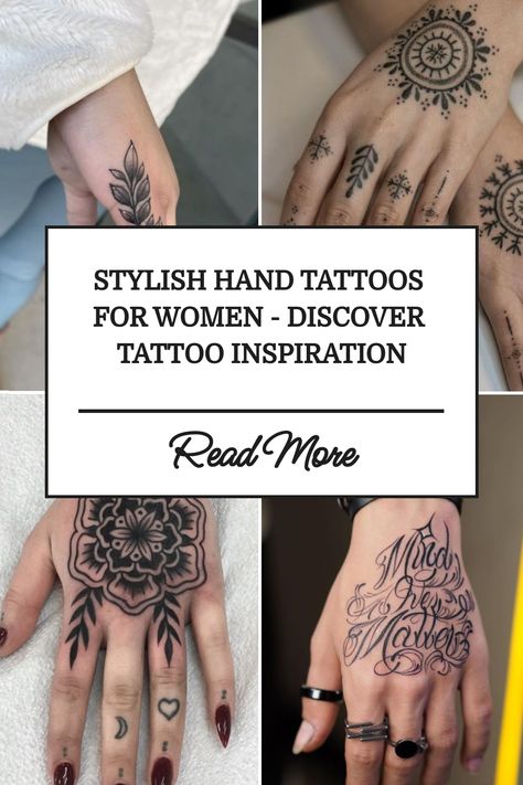 Stylish Hand Tattoos for Women - Discover Tattoo Inspiration Spiritual Tattoos Hand, Motivational Hand Tattoos, Tattoo On The Back Of The Hand, Unique Hand Tattoos Creative, Nordic Hand Tattoos For Women, Tatoos Woman Hand Name, Hand Holding Something Tattoo, Geometric Hand Tattoos For Women, Tattoo Ideas Hand Women