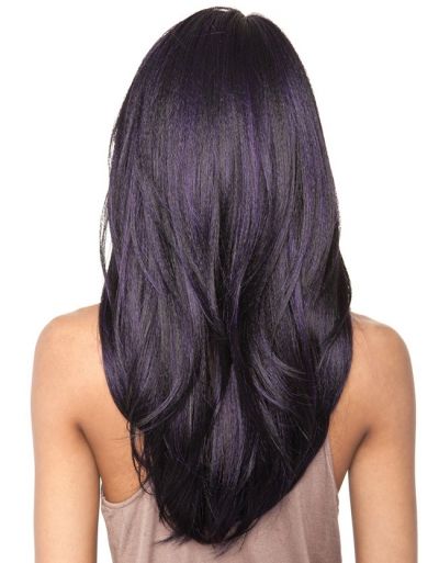 PURPLEBLACK Layers Dark Hair, Dark Hair With Purple, High Ponytail Braid, Hair With Purple, Purple Balayage, Inverted Bob Hairstyles, Jumbo Box Braids, Black Ponytail Hairstyles, Stacked Bob Haircut