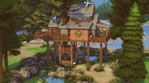 Sims 4 Victorian House, Sims 4 Beach House, Sims 4 Cottage, Building A Treehouse, Sims 4 House Plans, Sims 4 House Building, Sims 4 House Design, Sims Building, Casas The Sims 4