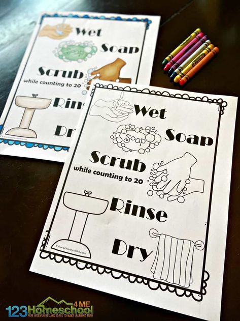 washing hands for kids is easier to remember with these free printable signs with the steps to hand washing - wet, soap for 20 seconds, scrub, rinse, and dry. Print in color or black and white and use crayons or markers to decorate your printable poster Hand Washing Signs Free Printable, Hand Washing Poster Free Printable, Washing Hands Activities, Germ Activities, Digestive System For Kids, Wash Hands Sign, Hand Washing Poster, Free Worksheets For Kids, Task Analysis