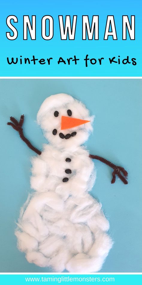 Easy Cotton Ball Snowman Craft for Kids - Taming Little Monsters Cotton Ball Snowman, Snow Day Activities For Kids, Snowman Craft For Kids, Snowman Crafts Preschool, Fun Art And Craft, Cotton Ball Crafts, Snowmen Activities, Kids Painting Crafts, January Crafts