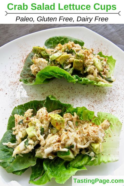 Crab Salad Lettuce Wraps, Crab Lettuce Wraps, Optavia Crab Recipes, Real Crab Salad Recipe, Paleo Salad Recipes, Crab Salad Recipe, Salad Lettuce, Crab Dishes, Paleo Salads