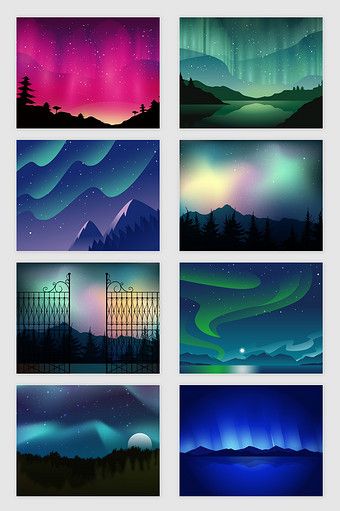 Northen Light Drawing, Northern Lights Graphic Design, Aurora Borealis Illustration, Northern Lights Illustration, Aurora Illustration, Aurora Artwork, Aurora Landscape, Northern Lights Tattoo, Aurora Art