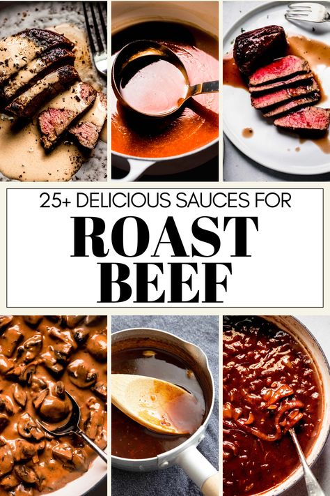 Wondering what sauces go well with beef? Here's 25+ flavorful sauces for roast beef to try for dinner tonight! Sauce For Beef Roast, Sauces For Roast Beef, Roast Beef Sauce Recipe, Roast Beef Sauce, Holiday Roast Beef, Best Sauces, Bordelaise Sauce, Steak With Blue Cheese, Creamy Horseradish Sauce