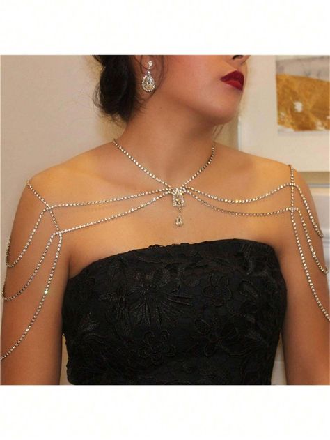 1pc Glamorous Rhinestone Shoulder Chain Bridal Wedding Jewelry | SHEIN Bridal Body Jewelry, Wedding Dress Shawl, Wedding Dresses Under 100, Shoulder Jewelry, Jewelry Prom, Shoulder Necklace, Body Chains, Wedding Bridal Jewellery, Prom Ideas