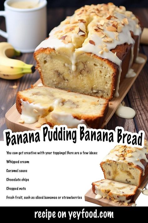 Banana Pudding Banana Bread Recipe, How To Package Banana Bread To Sell, Banana Bread With Pudding, Pudding Banana Bread, Biscuit Bread Pudding, Comfort Baking, Bananas Recipe, Rich Banana Bread, Pudding Banana