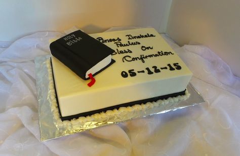 https://flic.kr/p/BW1FJa | Confirmation cake with bible topper Church Cake Ideas, Retirement Party Sign, Bible Cake, Confirmation Cake, Pastor Anniversary, Santa Coloma, Basket Cake, Confirmation Cakes, Book Cakes