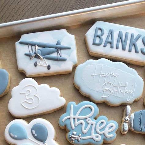 Plane Royal Icing Cookies, Airplane Theme Cookies, Airplane Cookies 1st Birthday, Time Flies Cookies, Vintage Airplane Cookies, Airplane Cookies Royal Icing, Airplane Baby Shower Cookies, Airplane Cookies Decorated, Plane Cookies