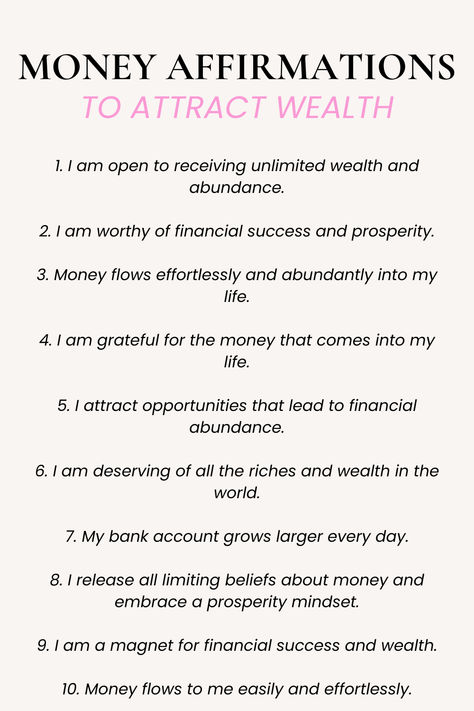 money affirmations Money Mantra Affirmations Wealth, How To Attract Wealth And Prosperity, Manifestation Quotes For Money, Money In Abundance, Prosperity Vision Board, How To Attract Money, I Am Rich Affirmations, Money Philosophy, Money Routine