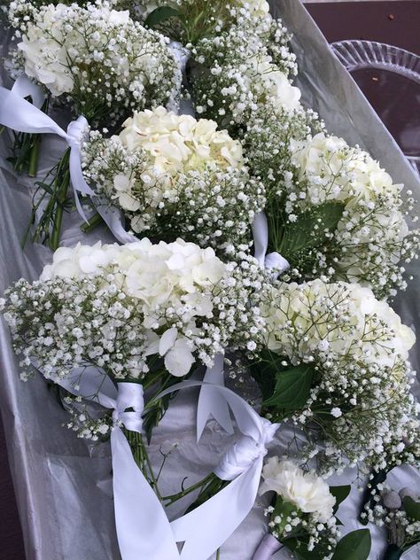 Babysbreath Hydrangea Bouquet, Hydrangea And Baby Breath Bouquet, Brides Maids Bouquet, Hydrangea Bridesmaid Bouquet, Greenery Wedding Bouquet, Elegant Wedding Flowers, Cascading Wedding Bouquets, Bridesmaids Bouquet, Hydrangea Arrangements