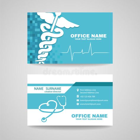 Illustration about Business card for Medical healthcare Caduceus , Stethoscope and Waves of the Heart on Soft Blue background vector design. Illustration of medical, nurse, mobile - 61548300 Doctor Business Cards, Medical Business Card, Illustration Business Cards, Healthcare Business, Healthcare Logo, Medical Business, Graphic Design Business Card, Pharmacy Design, Name Card Design